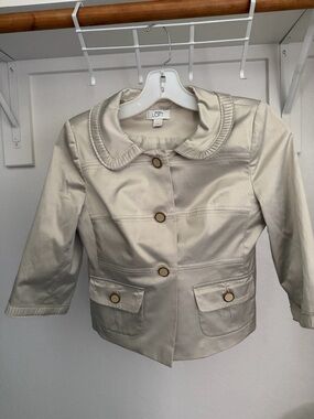 LOFT Womens Cream Satin Blazer with Ruffle Collar